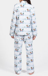 Pyjama long boutonné Femme Noël Bleu et Blanc 5