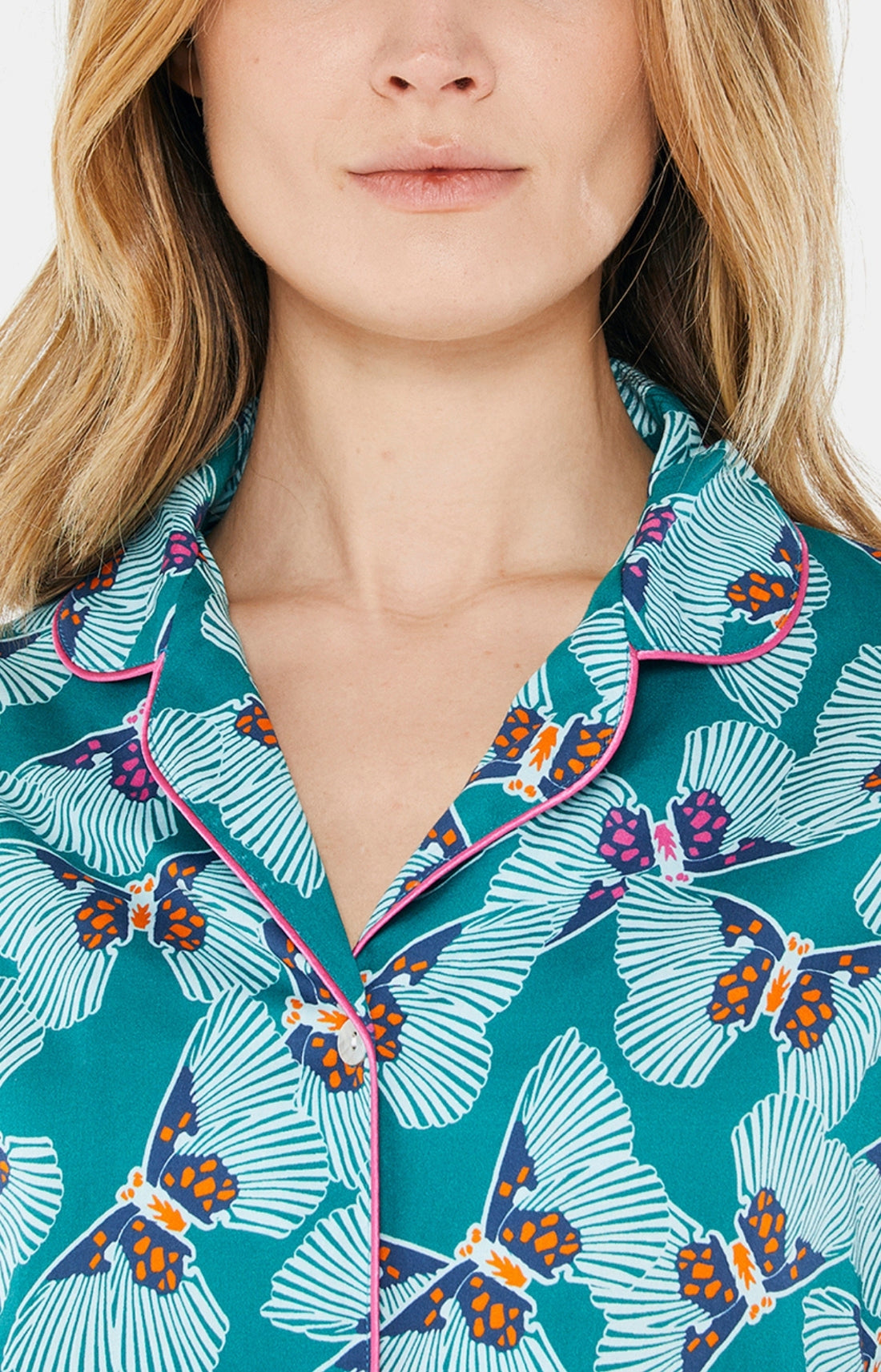 Pyjama long boutonné Femme Papillon Vert 2