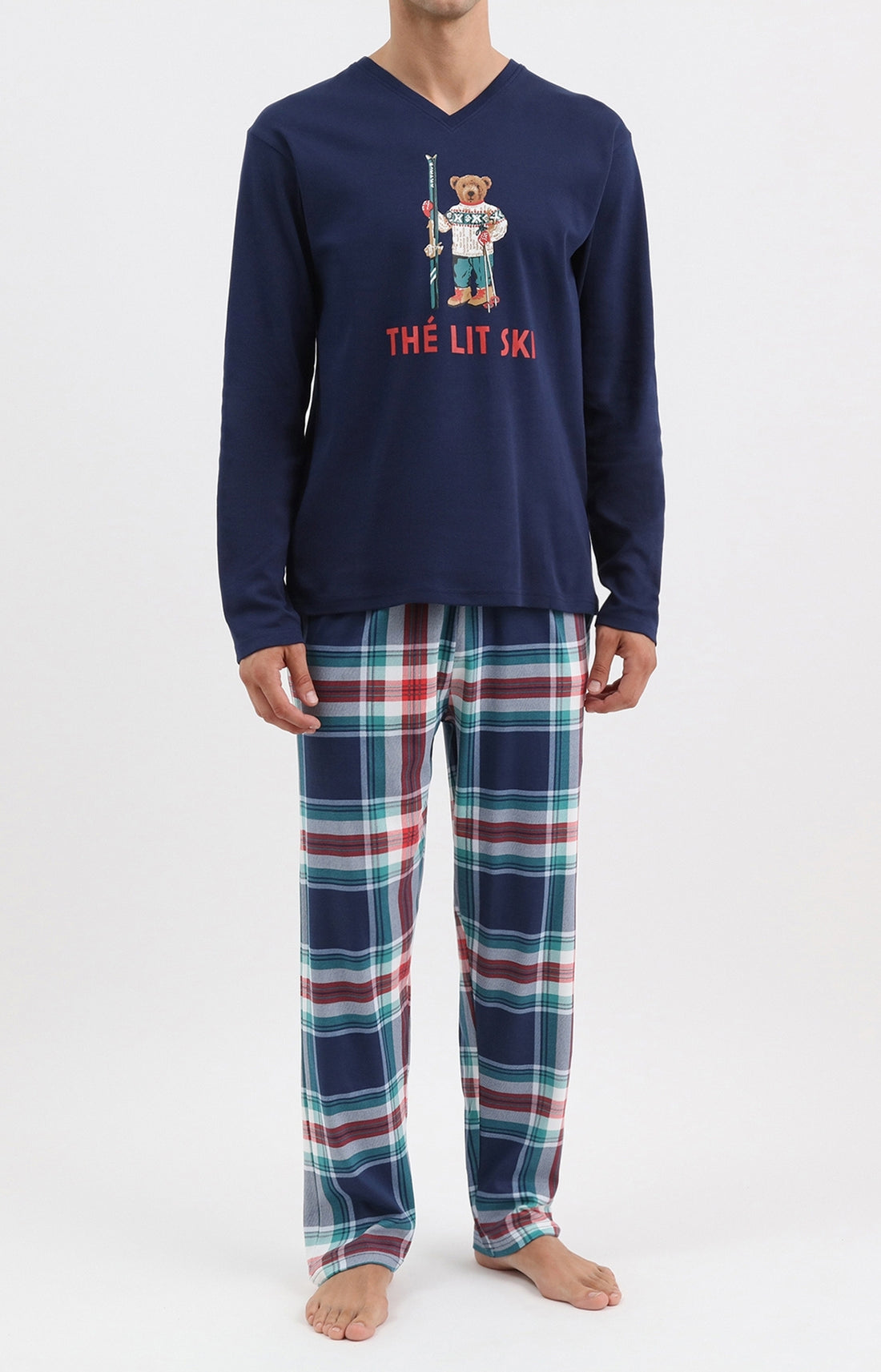 Pyjama long homme ski carreaux bleu marine 1