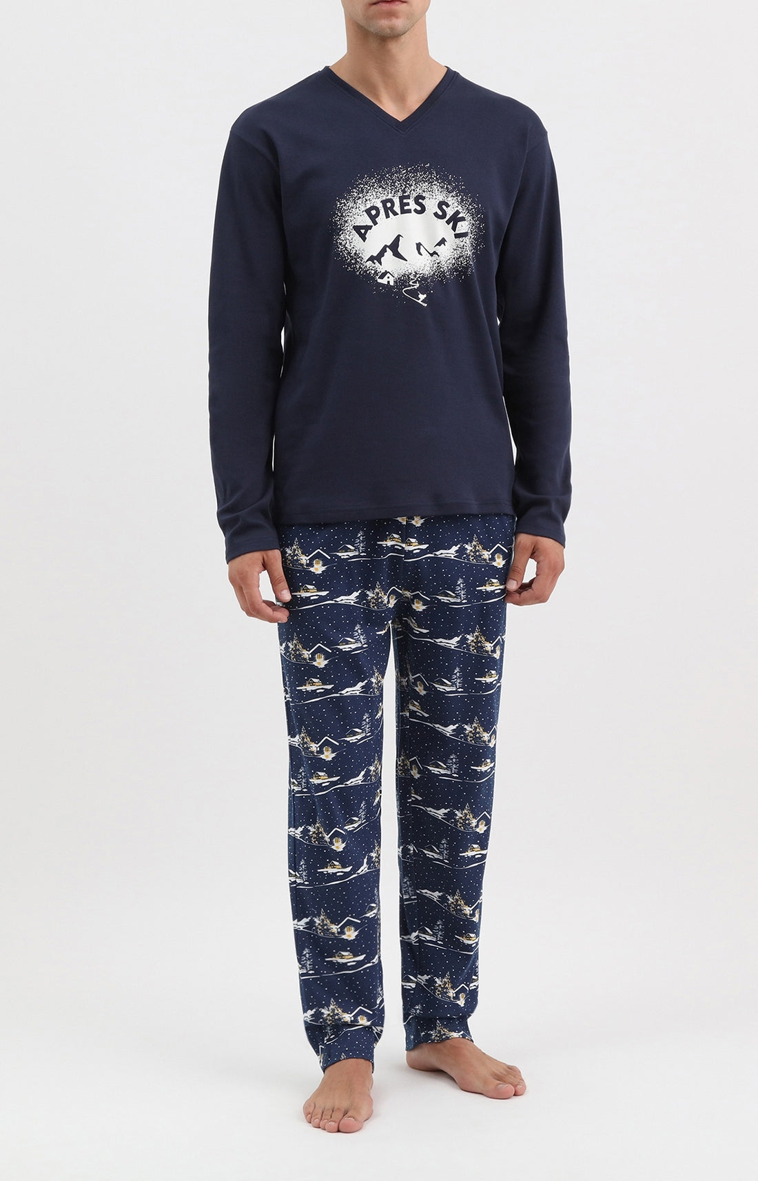 Pyjama long homme bleu marine après ski 1