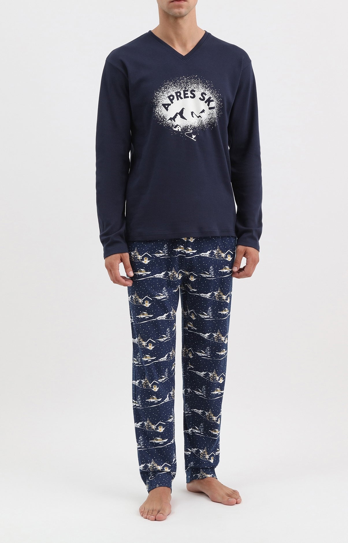 Pyjama long homme bleu marine après ski 1