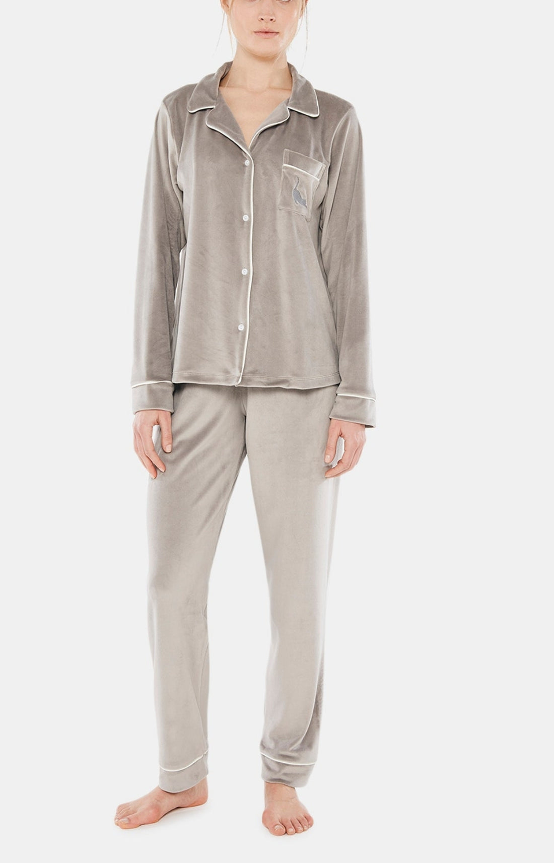 Pyjama long boutonné Femme Velours Gris 1
