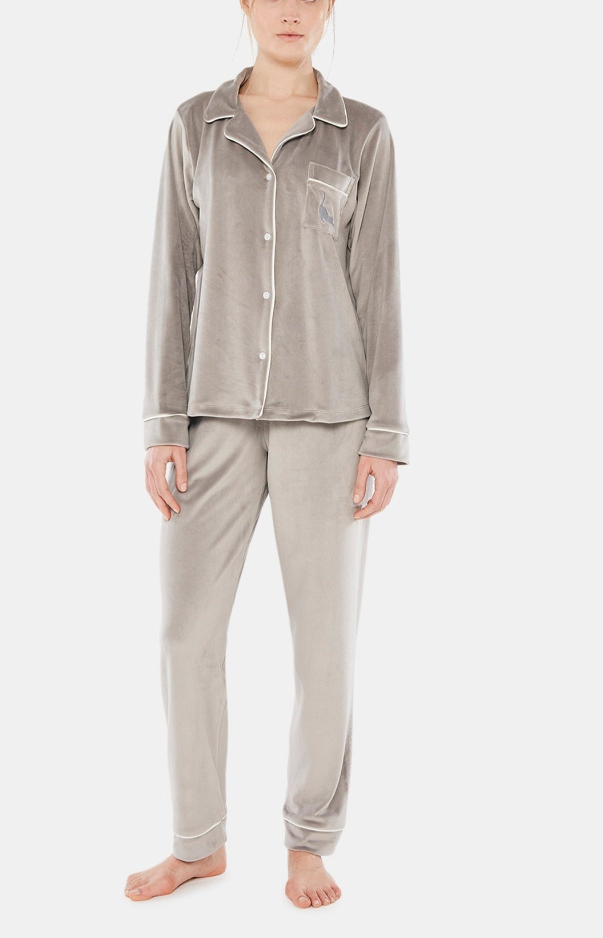 Pyjama long boutonné Femme Velours Gris 1
