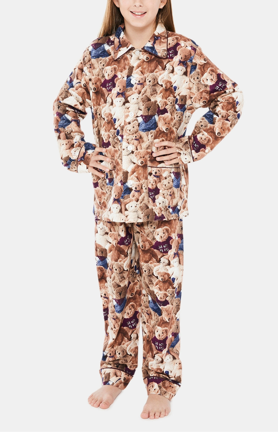 Pyjama long Enfant boutonné Teddy Beige et Marron 2