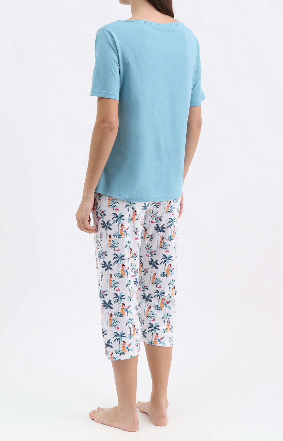 Pyjama Femme Tahiti Imprimé danseuses hawaiiennes et palmiers 3