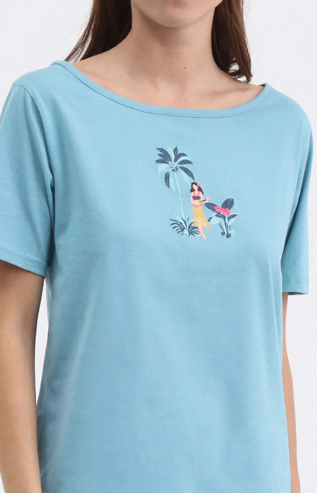 Pyjama Femme Tahiti Imprimé danseuses hawaiiennes et palmiers 2