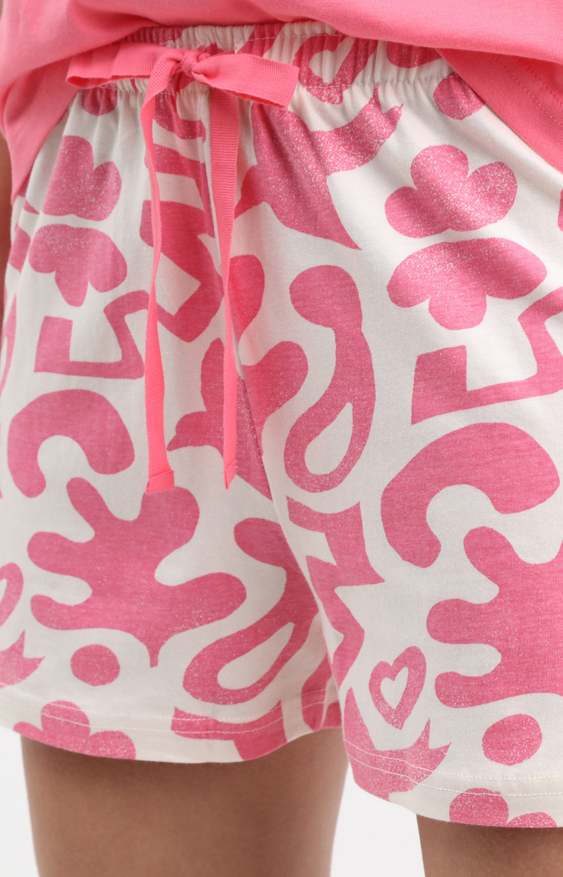 Pyjama Femme Passionnée Imprimé feuillage rose et blanc 3