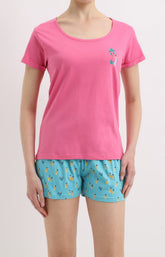 Pyjama short femme tahiti rose et bleu 1