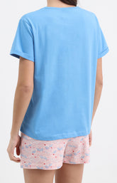 Pyjama Femme Sommeil levant Imprimé illustrations japonnaise bleues et roses 4