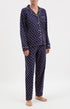 Pyjama boutonné long femme bleu marine croissant 1