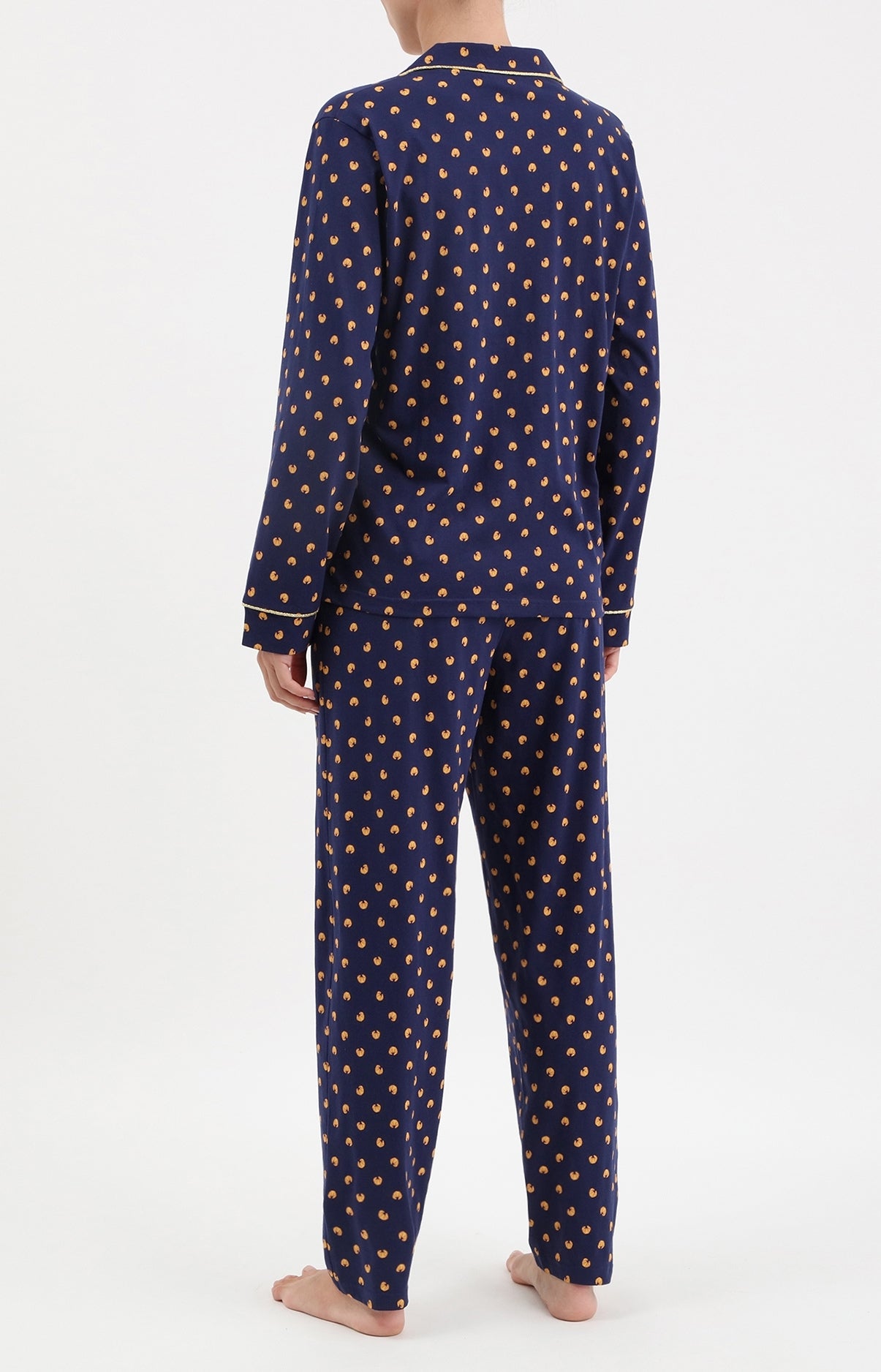 Pyjama boutonné long femme bleu marine croissant 3