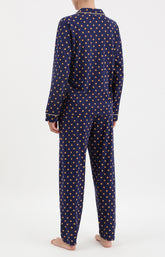 Pyjama boutonné long femme bleu marine croissant 3