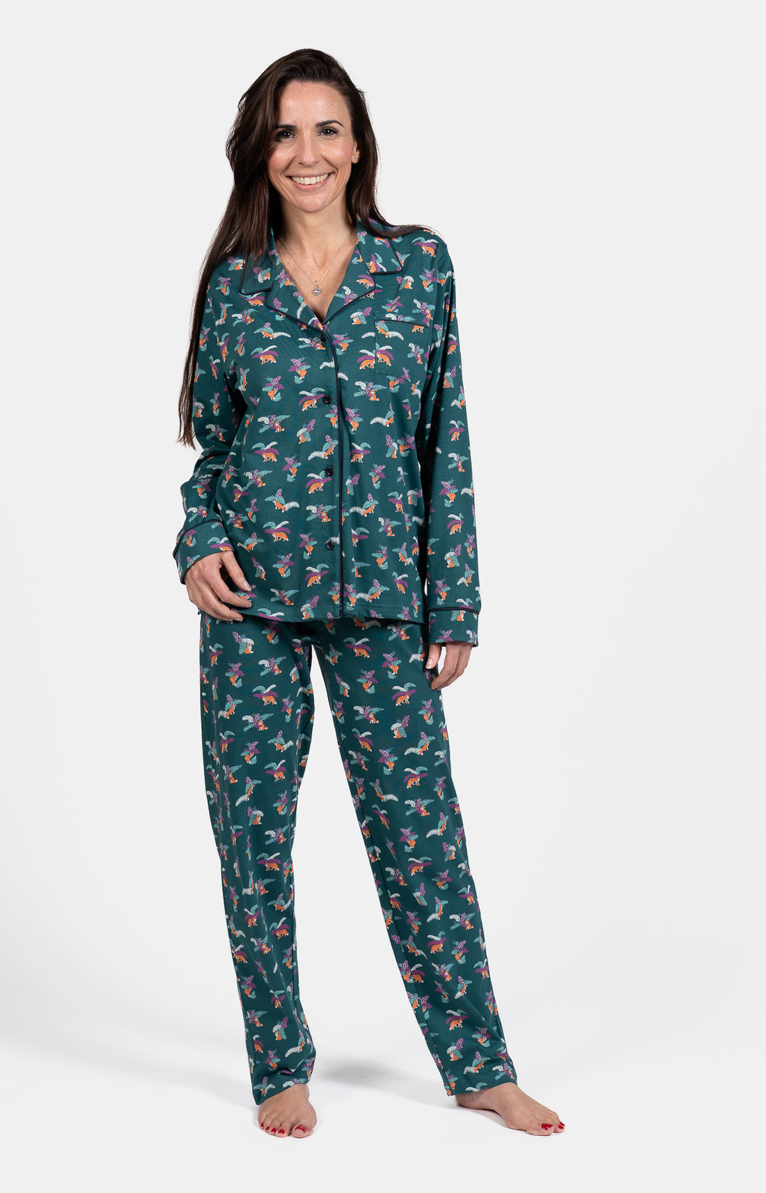 Pyjama long boutonné Femme Renard Vert 1