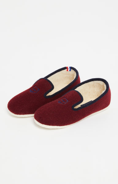 Charentaises In Lana Donna Con Ricamo Fiori Bordeaux - Pantofole Morbide Con Suola In Gomma, Taglia 39 EU, Larghezza Comfort, Fatte A Mano - 3