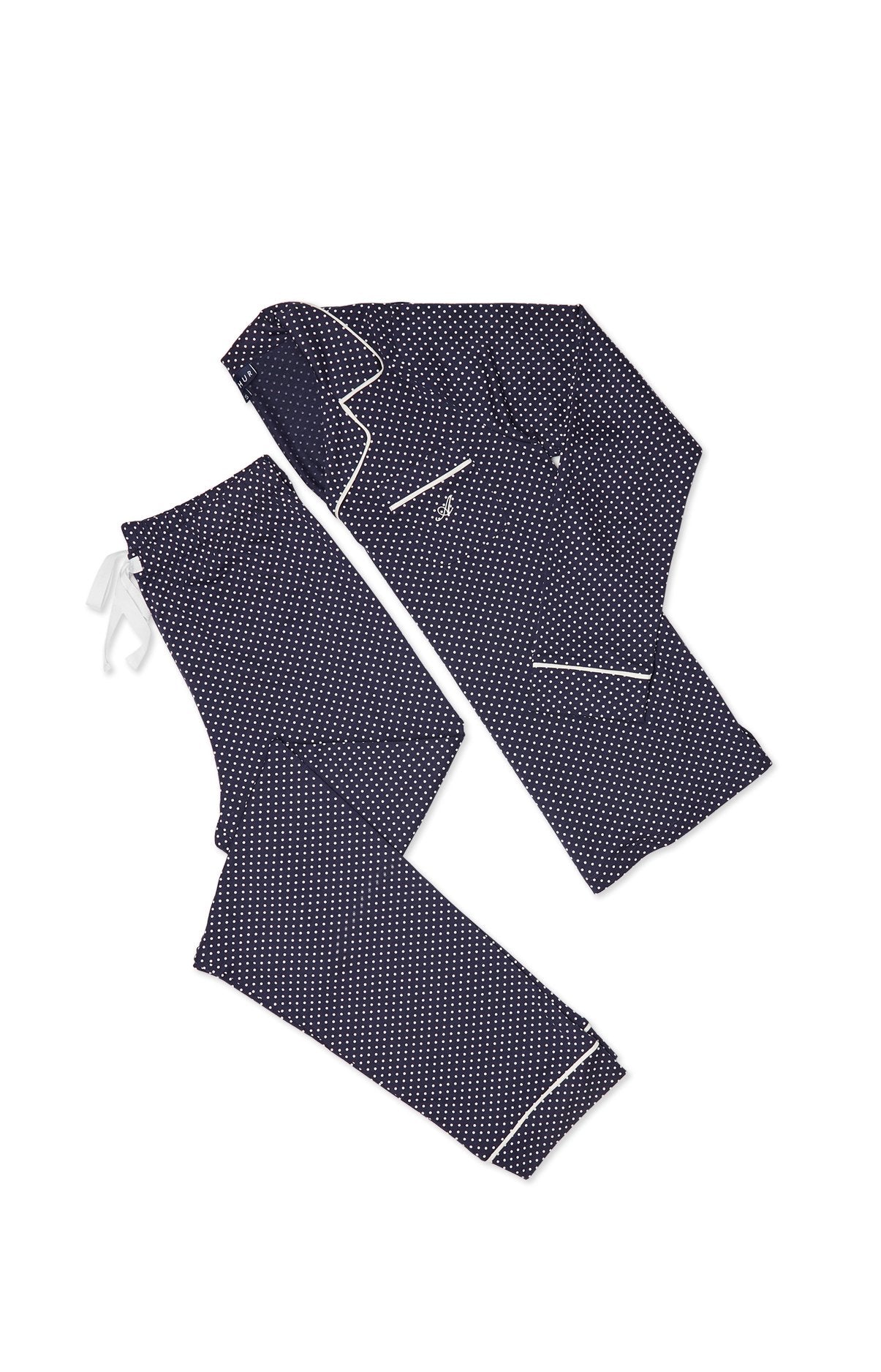 Pyjama long Femme Lyocell Pois Marine 3