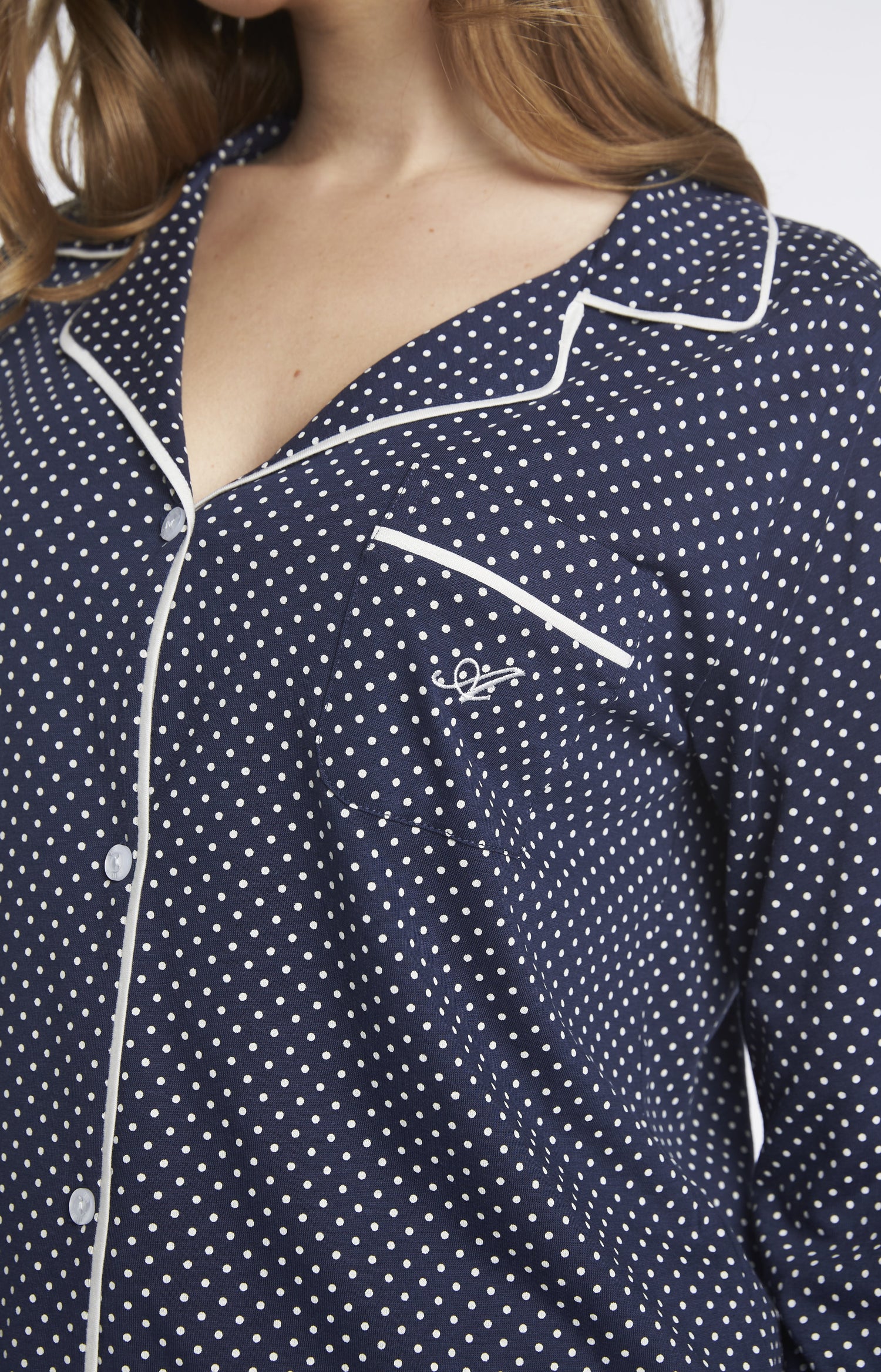 Pyjama long Femme Lyocell Pois Marine 2