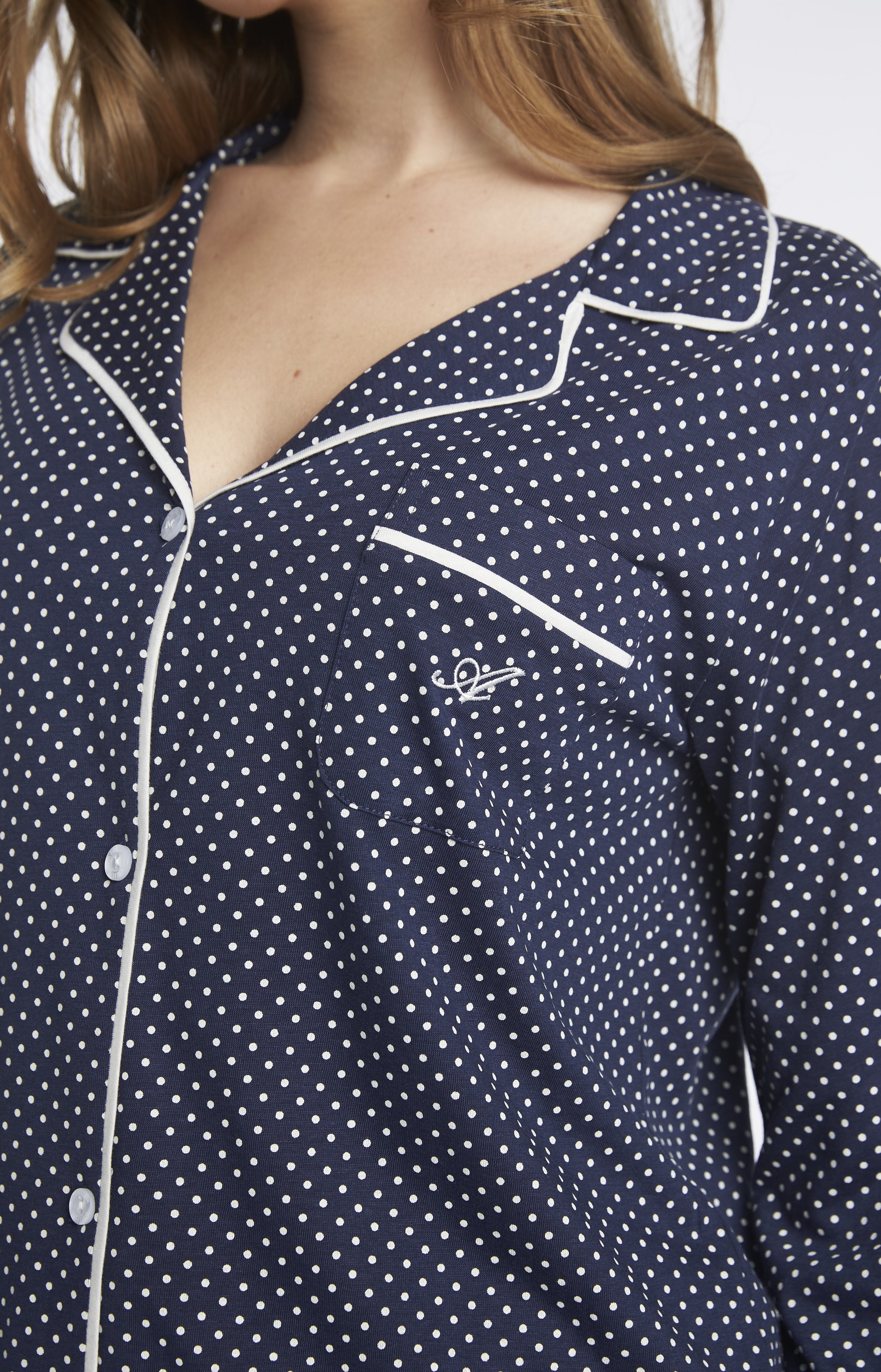 Pyjama long Femme Lyocell Pois Marine 2