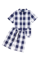 Pyjashort Enfant boutonné Big Vichy Marine 3